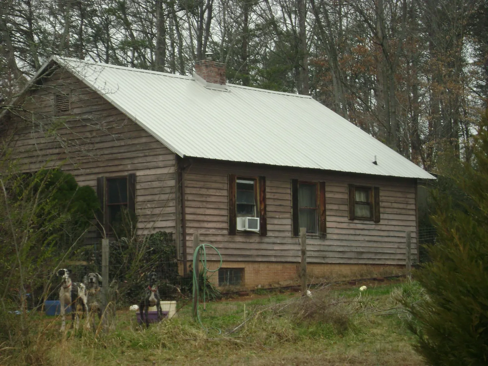 White metal roof on an old wood sided farmhouse, from a Asphalt Shingle Roof Repair job in Gates